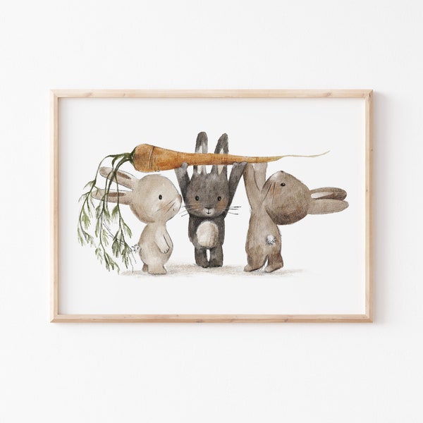 Poster children's room, A4 A3, rabbits with carrots, children's room pictures, children's room pictures, pictures for children's rooms, wall pictures, children's posters