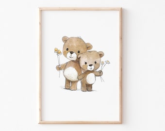 Kinderposter Kinderbild "Teddys" A4 A3 Poster, Kinderposter Kinderzimmer, Geschwister Kinderbilder, Geschwisterbild, Poster Kinderzimmer