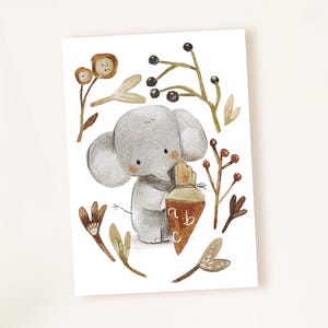 Einschulung Karte "Elefant mit Schultüte" ABC, Karte zum Schulanfang, Einladung, Elefant Boho, Schulstart, DIN A6, Einschulungskarte Elefant