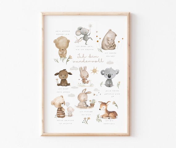 Affirmationsposter Kinder, Affirmationen Bild Kinderzimmer, Glaubenssätze Ich bin wundervoll, Mutmacher Geschenk Poster Selbstliebe A4 A3 A2