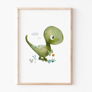 Kinderbild Poster A4 A3 "Kleiner Dino", Kinderzimmer Dinos Bilder, Dino Bild, Tierposter, Kinderposter Dino, Kinderzimmerbild, Dinoposter