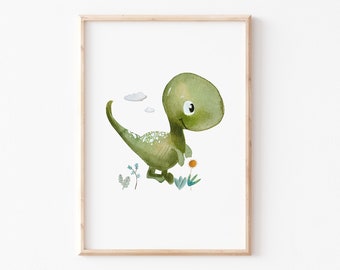 Kinderbild Poster A4 A3 "Kleiner Dino", Kinderzimmer Dinos Bilder, Dino Bild, Tierposter, Kinderposter Dino, Kinderzimmerbild, Dinoposter