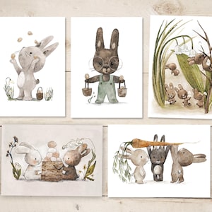 5 Osterkarten, Karten für Ostern, Möhre Postkarten, Osterdeko, Hasenbilder, DIN A6, Kartenset "Osterhasen"