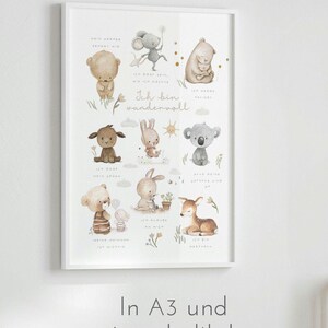 Affirmation poster for children, affirmations for children's rooms, beliefs I am wonderful, encouraging gift poster self-love A4 A3 A2 image 4
