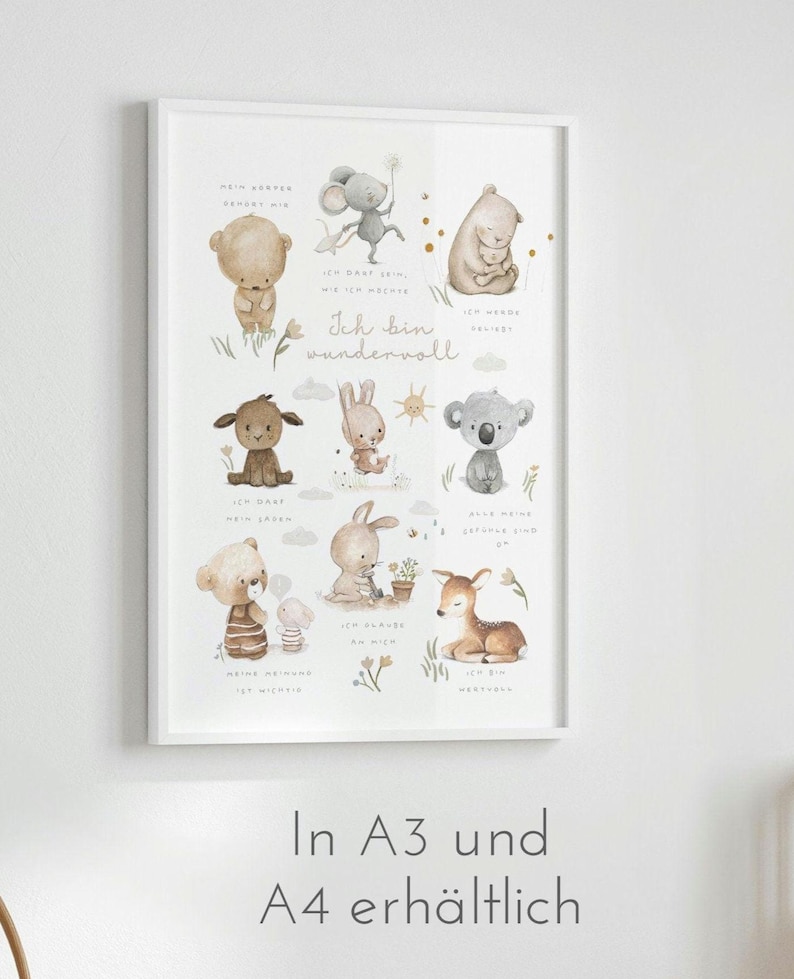 Affirmation poster for children, affirmations for children's rooms, beliefs I am wonderful, encouraging gift poster self-love A4 A3 A2 image 4