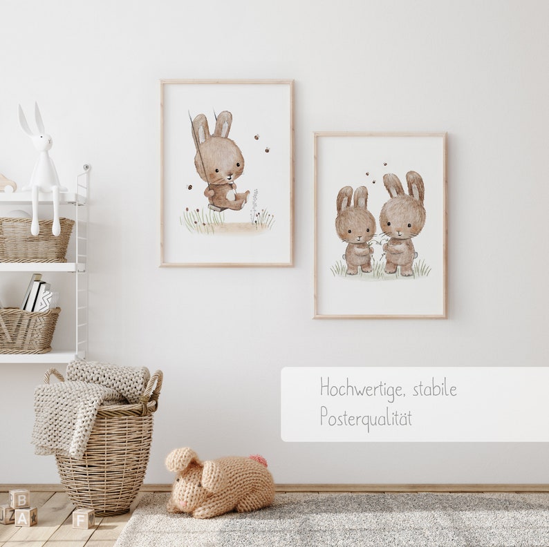 Kinderposter Kinderzimmer Hase schaukelt, Kinderbild, Poster, Kinderposter, Aquarell Poster, Kinderbild, Kinderzimmer Tierbild DIN A4 A3 Bild 3