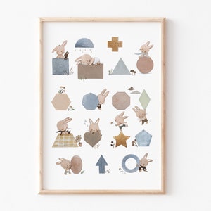Kinderbild "Formen", DIN A3 A4, Lernposter für den Kindergarten, fürs Kinderzimmer oder Klassenraum, Formenposter, Geschenk Vorschulkind