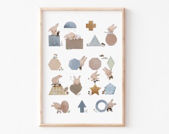 Children's picture "Shapes", DIN A3 A4, learning poster for kindergarten, for the children's room or classroom, shape poster, gift for preschool children