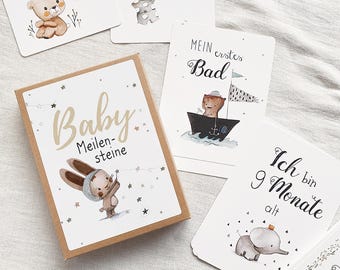 50 Baby Milestone Cards, First Year, Birth Gift, Baby Present, Baby Milestones, DIN A6