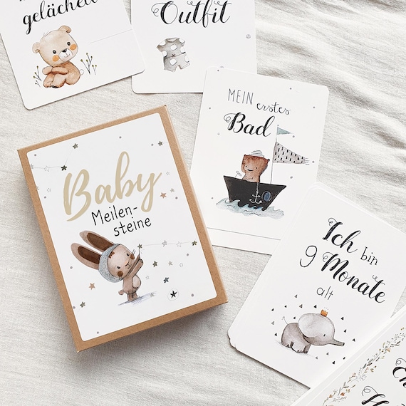 50 Baby Meilensteinkarten, erstes Jahr, Geschenk zur Geburt, Baby Geschenk, Meilensteine Baby, DIN A6