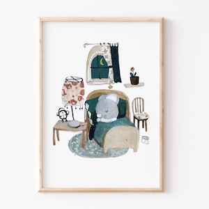 Kinderbild "Maus im Bett" A4 A3 Kinderposter, Vintage Poster, Retro Print, Kinderzimmer Bilder, Poster Kinderzimmer, Poster Maus, Mausbild