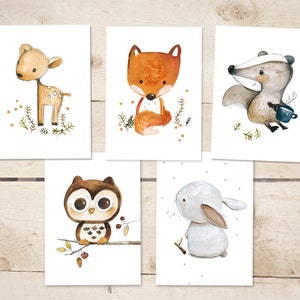 5 cartes animaux de la forêt / images pour enfants animaux de la forêt, invitation fête d'anniversaire pour enfants, images pour enfants animaux de la forêt, images pour enfants, DIN A6, environ 0,46 mm d'épaisseur image 1