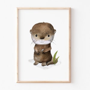 Kinderbild Otter A4 A3, Poster, Tierposter, Kinderzimmer Deko, Wanddeko Kinderzimmer, Waldtiere Bilder afbeelding 1