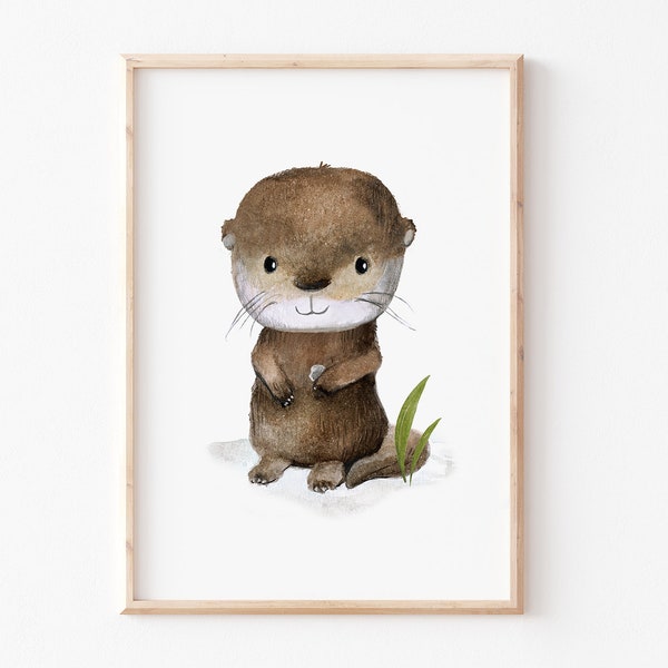 Kinderbild "Otter" A4 A3, Poster, Tierposter, Kinderzimmer Deko, Wanddeko Kinderzimmer, Waldtiere Bilder