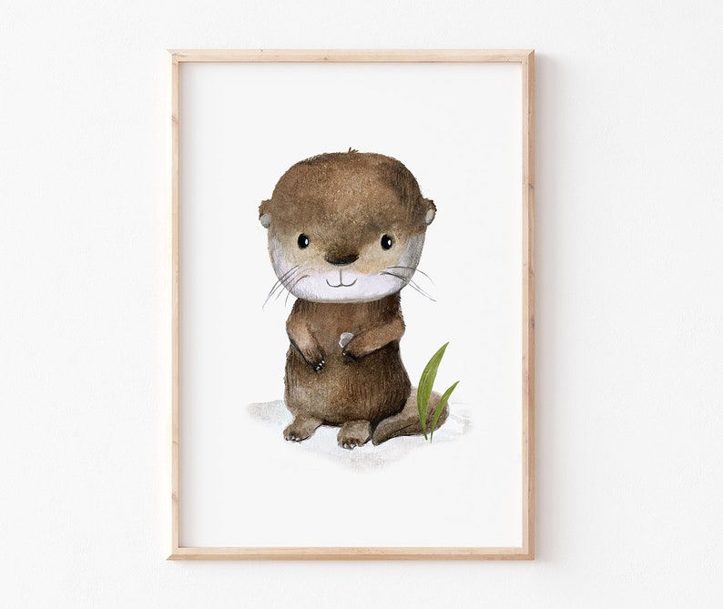 Kinderbild Otter A4 A3, Poster, Tierposter, Kinderzimmer Deko, Wanddeko Kinderzimmer, Waldtiere Bilder afbeelding 1