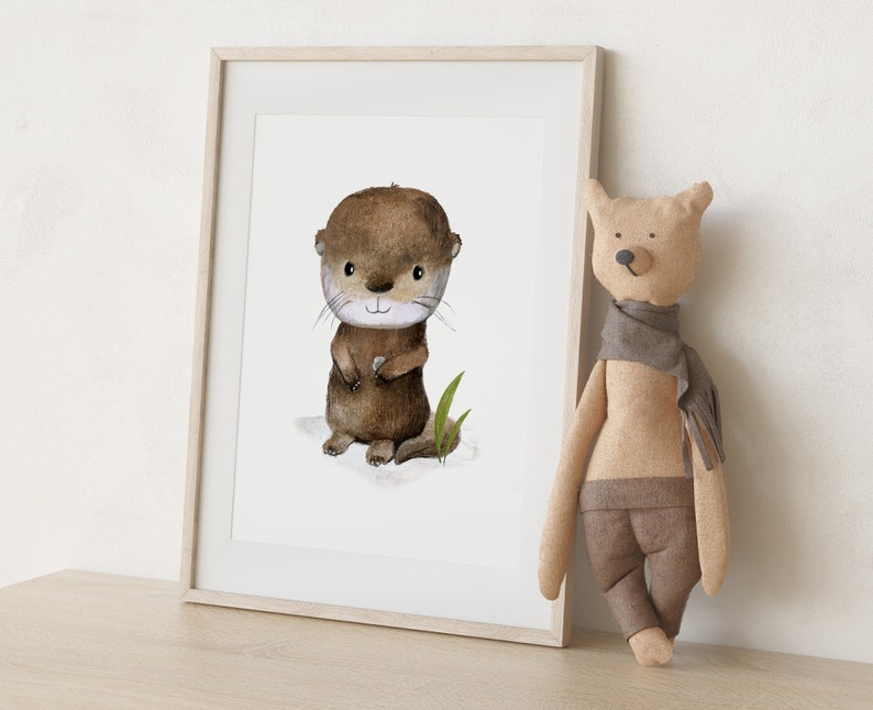 Kinderbild Otter A4 A3, Poster, Tierposter, Kinderzimmer Deko, Wanddeko Kinderzimmer, Waldtiere Bilder afbeelding 3