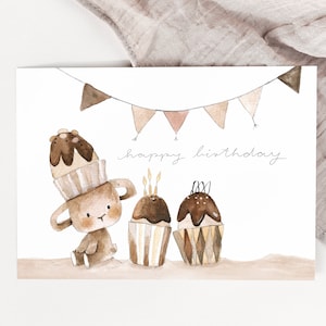 Geburtstagskarte Kind rosa, Geburtstag Karte Kinder Geburtstagskarte Kind Karte Happy Birthday, Postkarte Grußkarte zum Geburtstag "Muffins"