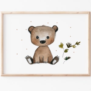 Children's poster A4 A3 children's picture Forest Bear, bear children's poster, forest animals poster for the children's room, children's poster forest animals, bear animal print children image 1