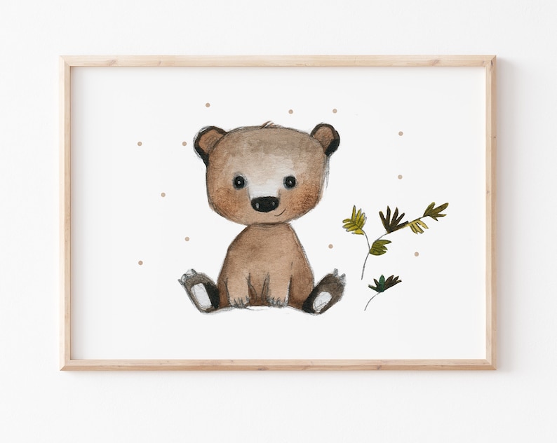 Children's poster A4 A3 children's picture Forest Bear, bear children's poster, forest animals poster for the children's room, children's poster forest animals, bear animal print children image 1