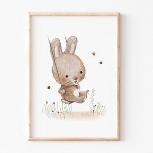 DIN A3 A4 Kinderposter Kinderzimmer "Hase schaukelt", Kinderbild, Poster, Kinderzimmer Poster, Kinderbild, Kinderzimmer Hase Poster