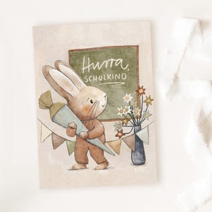 Einschulungskarte "Hurra, Schulkind" Einschulung, Karten Schulanfang, Schultüte, Schultüte Hase Tafel, Schulbeginn, Schulkind Karte