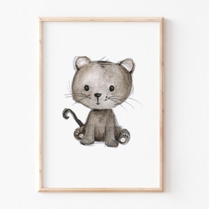 Kinderbild "Sitzende Katze",A4 A3 Poster Katze Kinderzimmer, Tierposter, Kätzchen, Tier-Print, Kinderzimmer Bilder, Katze Bild, Katze Poster