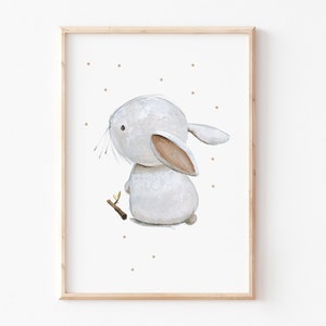 Kinderbild Kinderposter A4 A3 "Weißes Häschen", Poster Hase, Tierposter, , Kinderbilder Waldtiere, Kinderzimmer Bilder, Poster Kinderzimmer