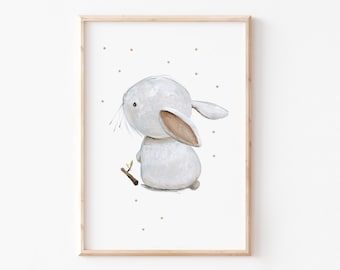 Image pour enfants affiche pour enfants A4 A3 « Lapin blanc », affiche lapin, affiche d'animaux, images pour enfants animaux de la forêt, images de chambre d'enfant, affiche chambre d'enfant