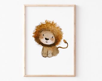Kinderbild &quot;Löwe&quot; A4 A3, Kinderposter, Löwenposter, Tierposter, Aquarell, Tier-Print, Kinderzimmer Bilder, Kinderposter Löwe, Kinderposter