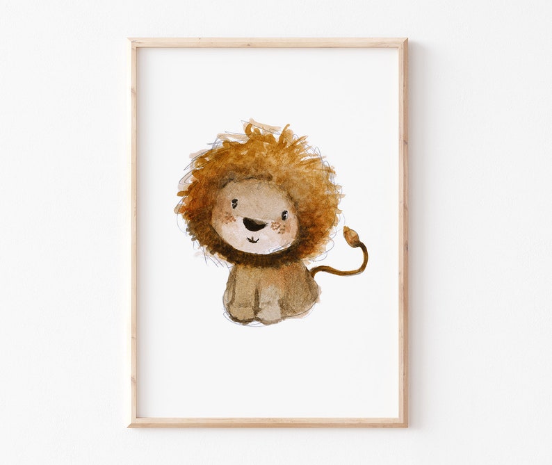 Kinderbild "Löwe" A4 A3, Kinderposter, Löwenposter, Tierposter, Aquarell, Tier-Print, Kinderzimmer Bilder, Kinderposter Löwe, Kinderposter bild 1