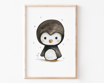 Kinderbild Poster A4 A3 "Pinguin" Kinderzimmer, Kinderposter Kinderzimmer, Deko Kinderzimmer, Kinderbilder, Tierposter, Pinguin Poster