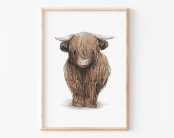 Children's room poster A4 A3 Children's room "Highland cattle" Children's poster, Highland cow, Yak Children's picture, Animal poster, Children's room pictures, Animal print
