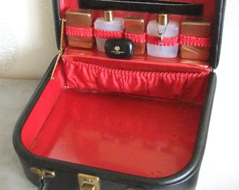 Vintage 60er Jahre Original Kosmetikkoffer/Beautycase mit Inhalt + Schlüssel