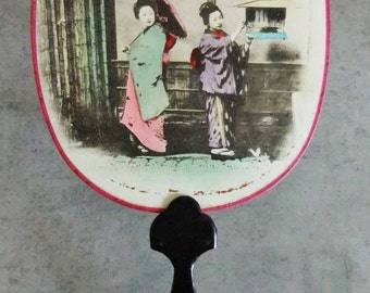 Vintage Handfächer mit Geisha