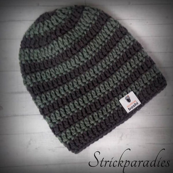 Strickparadies Häkelmütze grau,Selfmade MyBoshi Beanie,Damenmütze grau,Männermütze grau, Damengeschenke, Mütze für Mann ,Häkelmütze grau