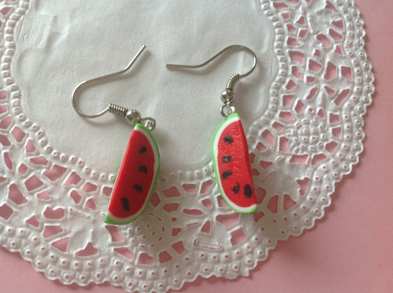 Wassermelonen Ohrringe aus Fimo, Polymerclay Ohrhänger, Kinderschmuck, Ohrschmuck, image 2