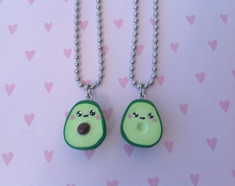 Avocado Freundschaftskette, Fimo Halskette, Polymer clay Kette, Fimo Schmuck, Kawaii Halskette, beste Freundin, Avocado Kawaii