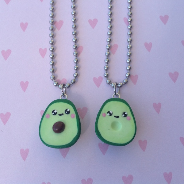 Avocado Freundschaftskette, Fimo Halskette, Polymer clay Kette, Fimo Schmuck, Kawaii Halskette, beste Freundin, Avocado Kawaii