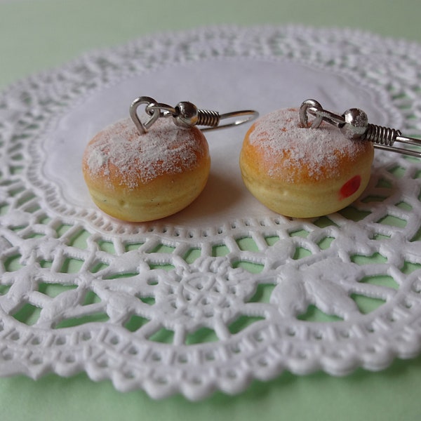 Krapfen-Berliner-Pfannkuchen Ohrringe, Polymerclay Essen,  Fimo  Ohrhänger, Fasching, Backen Krapfen, Fimo Essen