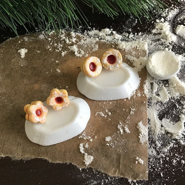 Plätzchen mit Marmelade Ohrstecker, Spitzbuben, Fimo Ohrstecker, Weihnachten Schmuck,