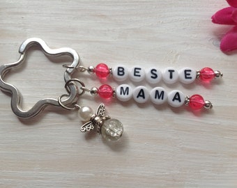 Beste Mama Schlüsselanhänger, Geschenk zum Muttertag, Perlenengel, Personalisierbar, Schutzengel, Muttertagsgeschenk