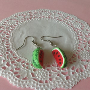 Wassermelonen Ohrringe aus Fimo, Polymerclay Ohrhänger, Kinderschmuck, Ohrschmuck, image 3