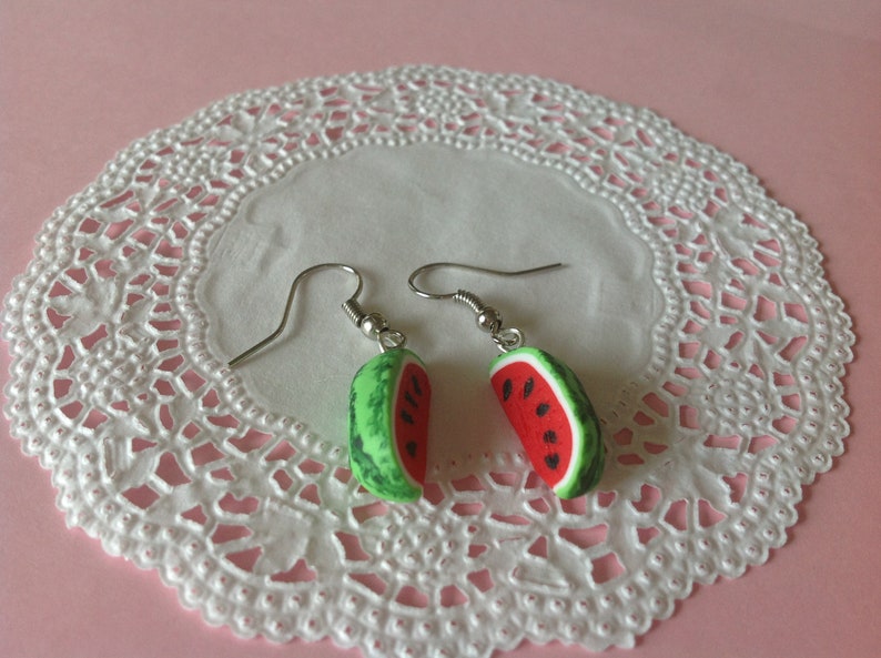 Wassermelonen Ohrringe aus Fimo, Polymerclay Ohrhänger, Kinderschmuck, Ohrschmuck, image 3