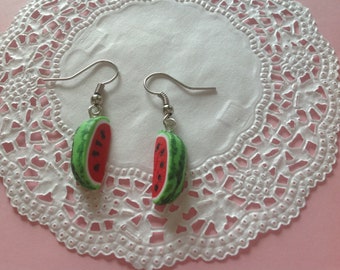 Wassermelonen Ohrringe aus Fimo, Polymerclay Ohrhänger, Kinderschmuck, Ohrschmuck,