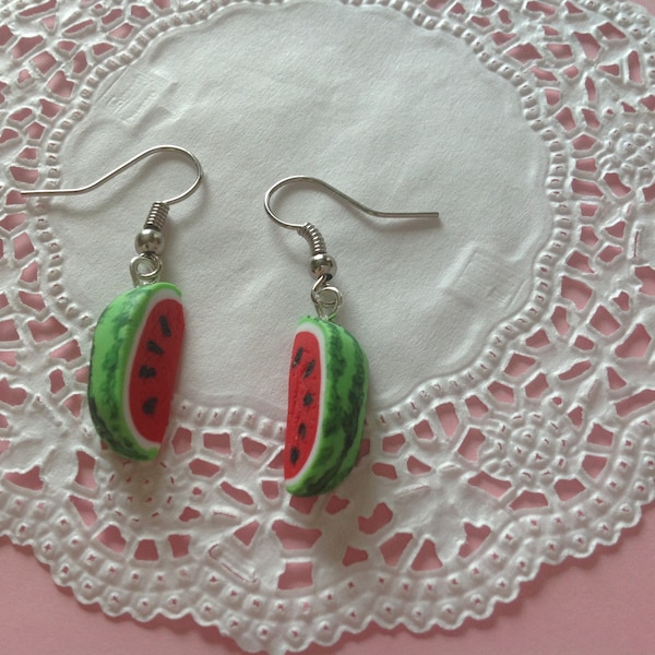 Wassermelonen Ohrringe aus Fimo, Polymerclay Ohrhänger, Kinderschmuck, Ohrschmuck,