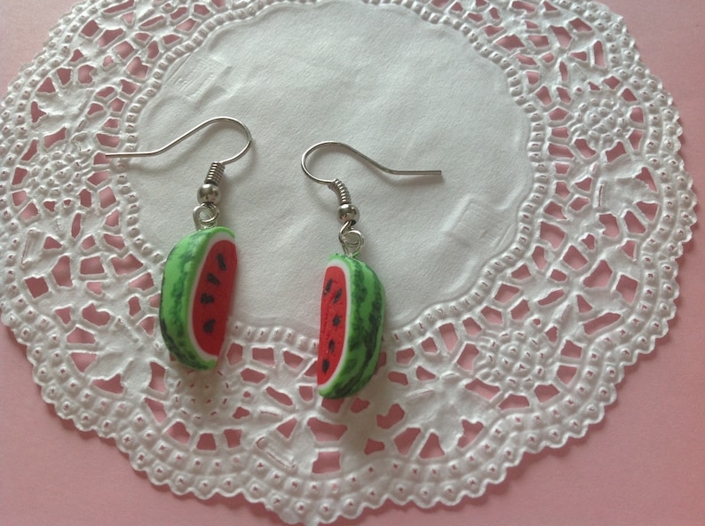 Wassermelonen Ohrringe aus Fimo, Polymerclay Ohrhänger, Kinderschmuck, Ohrschmuck, image 1