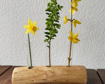 Vase Holz mit Glaszylinder