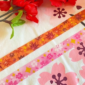 Sakura Blume, rote Ahornblätter, vergoldetes Washi Tape, japanische Themen