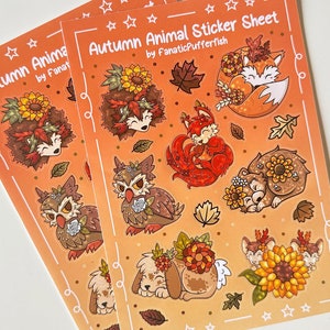 Feuille d'autocollants, animaux d'automne, créatures des bois