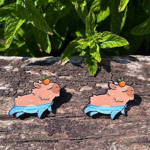 Cute Capybara Swimming Wooden Pin Animal Pin